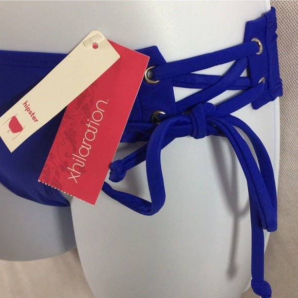 Xhilaration Womens Lace Up Hipster Bikini Bottom Only Juniors XSmall Rio Blue - Picture 3 of 9